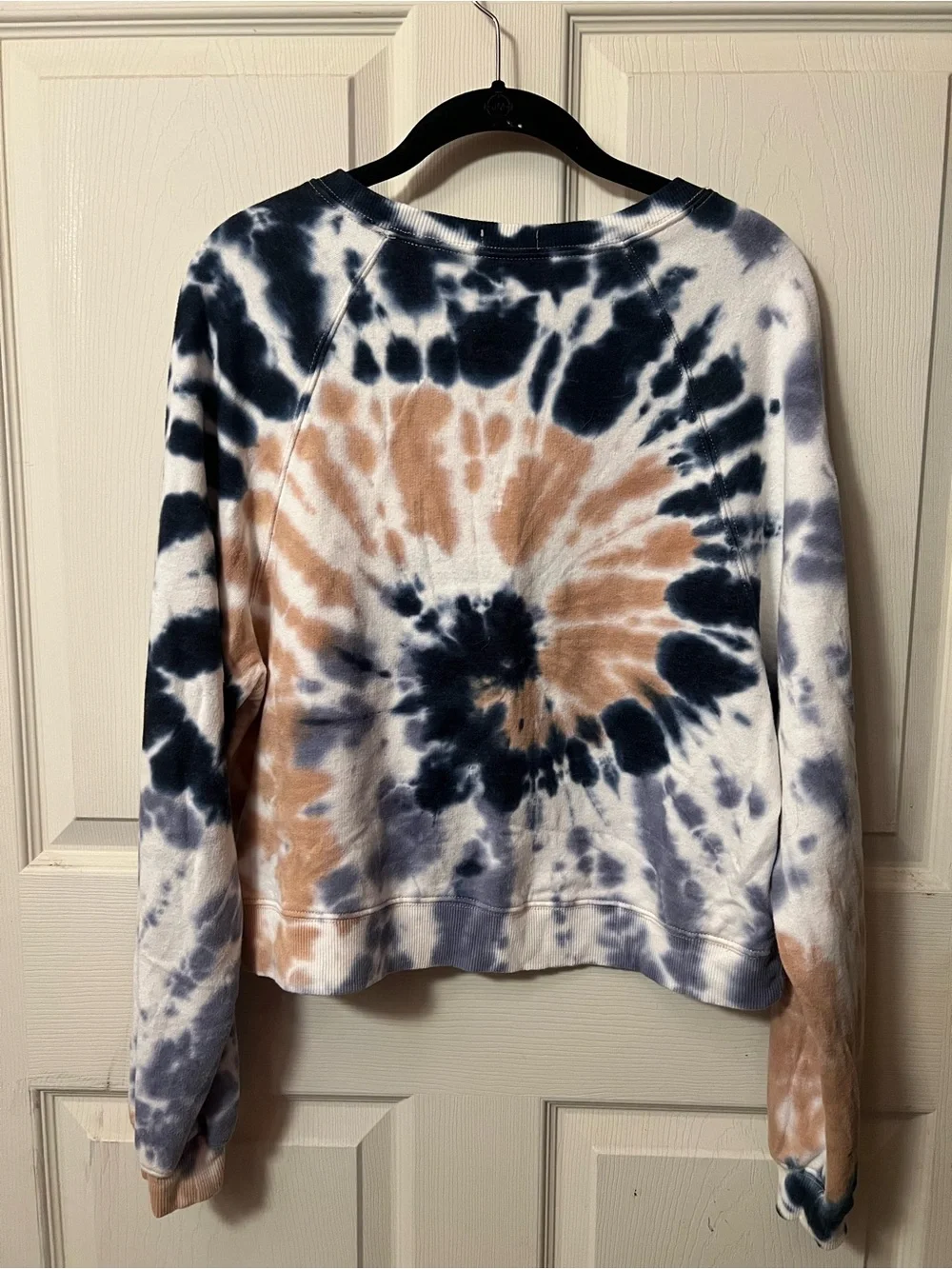 flirtitude Active Tie-Dye Pullover in Navy, Cream & Tan - Picture 2 of 4